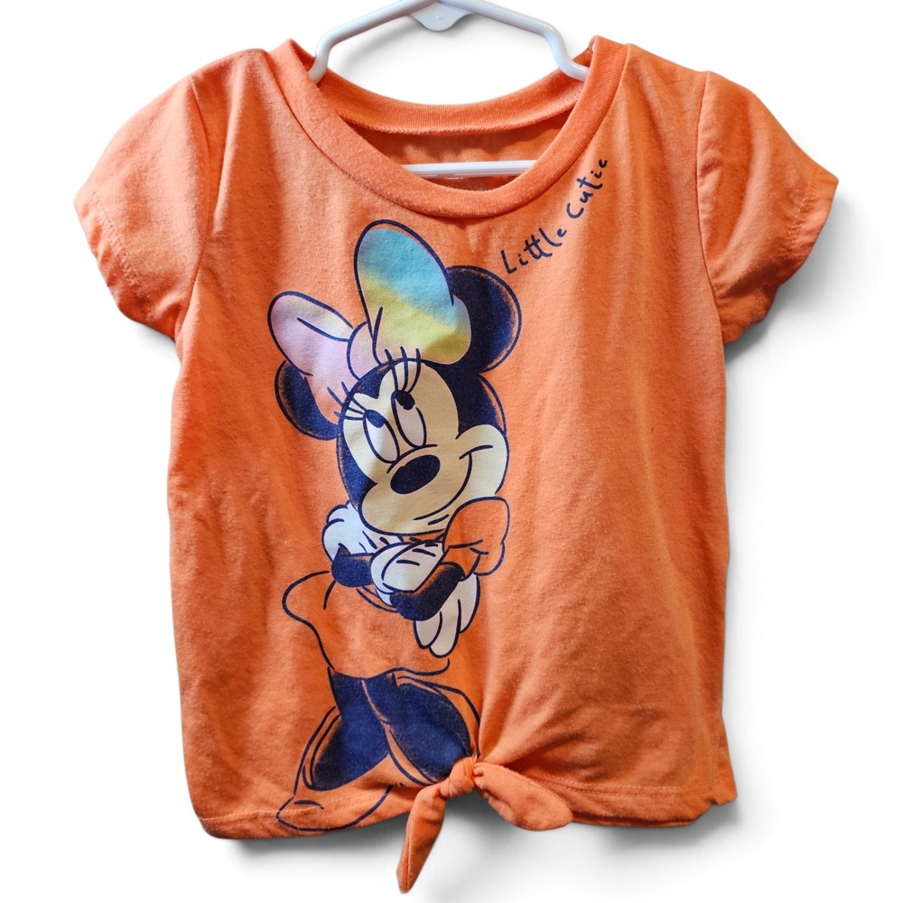 Disney Minnie Mouse Graphic Tee Girls 4T Orange Good Front Tie Little Cutie Top